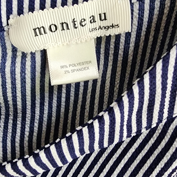 Monteau Women's Navy and White Striped Peplum Blouse - Picture 2 of 6